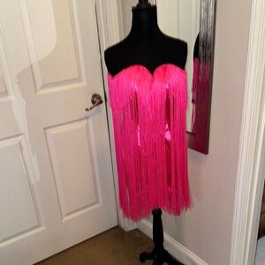 Chic Hot Pink Fringe Mini Dress